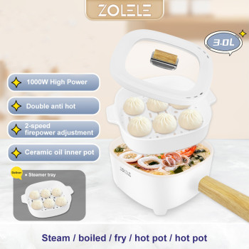Zolele Zc306 Electric Cooking Pot Multifunctional Hot Pot 3L Large Capacity Non Stick Coating Frying Pan 1000W - White