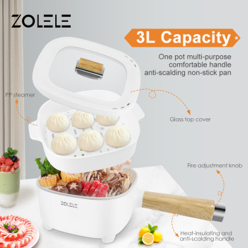 Zolele Zc306 Electric Cooking Pot Multifunctional Hot Pot 3L Large Capacity Non Stick Coating Frying Pan 1000W - White