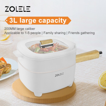Zolele Zc306 Electric Cooking Pot Multifunctional Hot Pot 3L Large Capacity Non Stick Coating Frying Pan 1000W - White