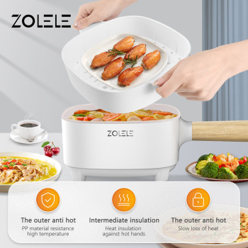 Zolele Zc306 Electric Cooking Pot Multifunctional Hot Pot 3L Large Capacity Non Stick Coating Frying Pan 1000W - White