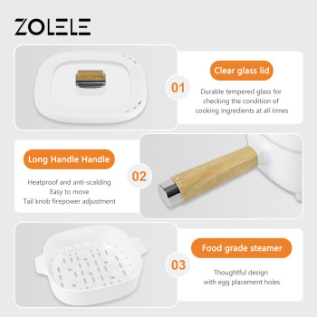 Zolele Zc306 Electric Cooking Pot Multifunctional Hot Pot 3L Large Capacity Non Stick Coating Frying Pan 1000W - White