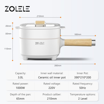 Zolele Zc306 Electric Cooking Pot Multifunctional Hot Pot 3L Large Capacity Non Stick Coating Frying Pan 1000W - White