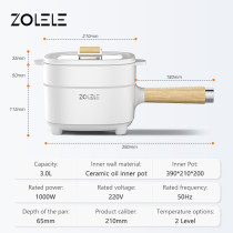 Zolele Zc306 Electric Cooking Pot Multifunctional Hot Pot 3L Large Capacity Non Stick Coating Frying Pan 1000W - White