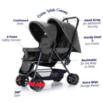 Teknum Twin Baby Stroller Combo - Dark Grey