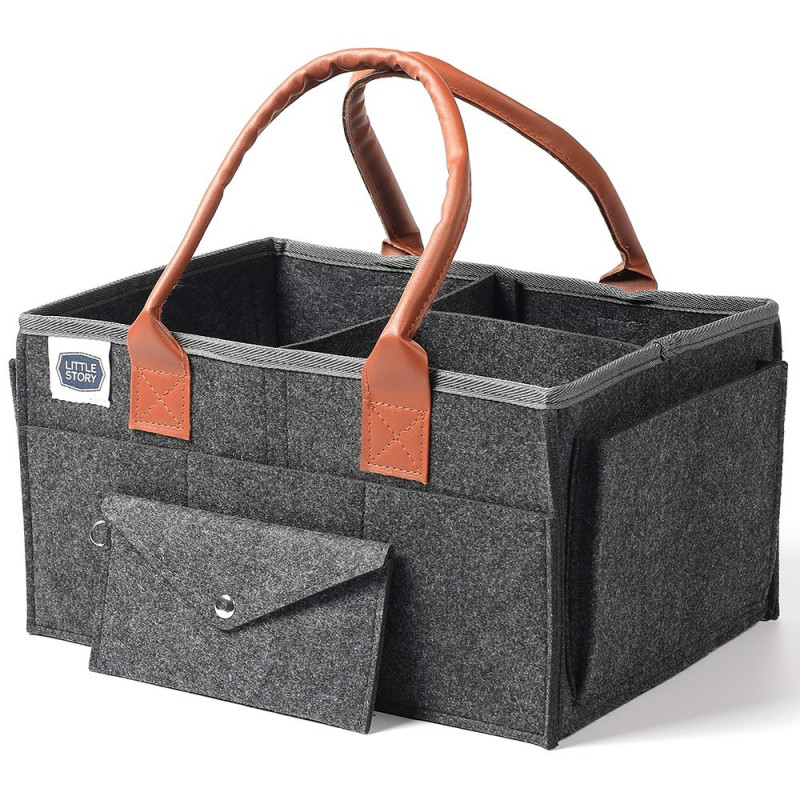 Little Story Diaper Caddy+Travel Pouch-Medium-Dark Grey