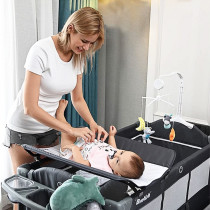 Teknum 4 in 1 Baby Bedside Co-Sleeper Bassinet and Playpen wt Rocker Grey