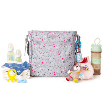 Little Story Pink Star Diaper Bag - Grey