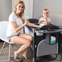 Teknum 4 in 1 Baby Bedside Co-Sleeper Bassinet and Playpen wt Rocker Black