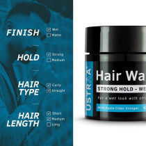 Ustraa Strong Hold Hair Wax - Wet Look - 3.5 Oz- Non-greasy wax, Easy-to-Wash, High Hold And shiny wet Italian look without harmful chemicals or fixatives, No Petrolatum