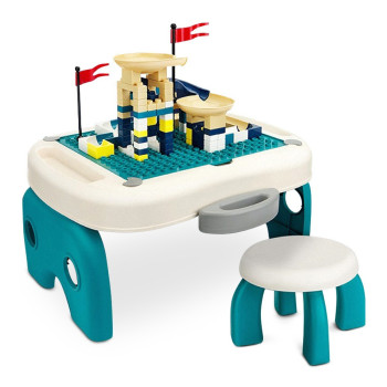 Little Story Foldable Portable Block Table w/t 50 Blocks & Stool