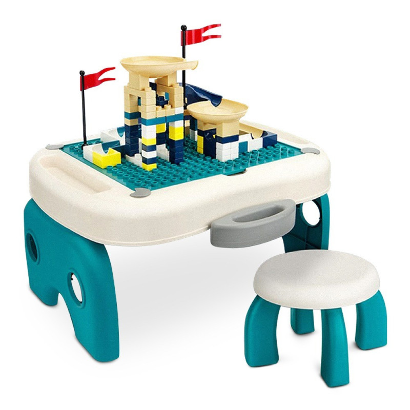 Little Story Foldable Portable Block Table w/t 50 Blocks & Stool
