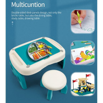 Little Story Foldable Portable Block Table w/t 50 Blocks & Stool