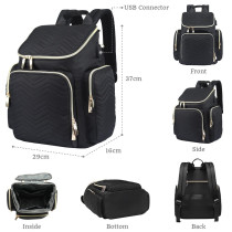 Little Story Georgia Diaper Bag wt Changing Pad &Stroller Hooks - Black