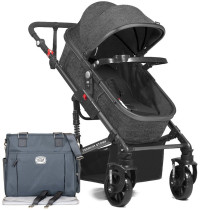 Teknum 3 in 1 Pram Stroller and Diaper Bag Bundle - Space Grey