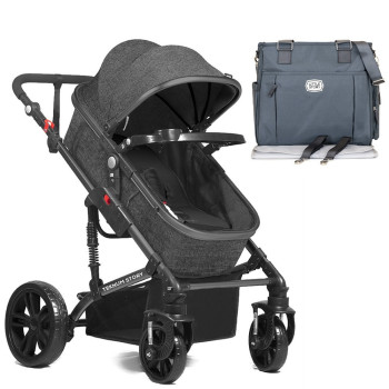 Teknum 3 in 1 Pram Stroller and Diaper Bag Bundle - Space Grey