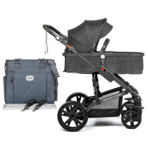 Teknum 3 in 1 Pram Stroller and Diaper Bag Bundle - Space Grey