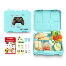 Eazy Kids 6 Compartment Bento Lunch Box w/ Sandwich Cutter Set-Playstation Green For All ages, Unisex (EZ_6COMLB_PSGR)