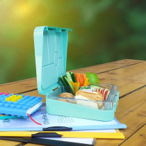 Eazy Kids 6 Compartment Bento Lunch Box w/ Sandwich Cutter Set-Playstation Green For All ages, Unisex (EZ_6COMLB_PSGR)