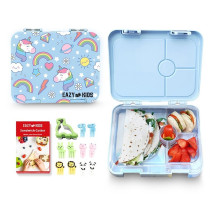 Eazy Kids 4 Compartment Bento Lunch Box - Unicorn Blue For All ages, Unisex (EZ_4COMLB_UNBU)