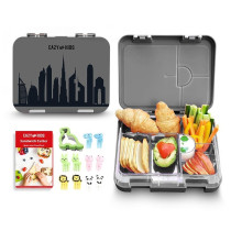 Eazy Kids 6 & 4 Convertible Bento Lunch Box-Skyline Grey For All ages, Unisex (EZ_2in1LB_DBGY)