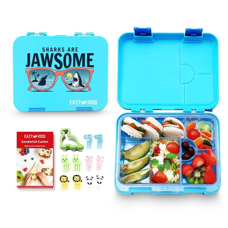 Eazy Kids 6 & 4 Convertible Bento Lunch Box - Jawsome Blue For All ages, Unisex (EZ_2in1LB_JWBU)