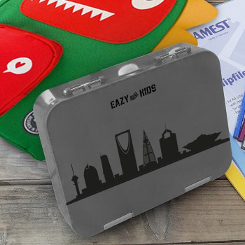 Eazy Kids 4 Compartment Bento Lunch Box-Skyline Saudi Grey For All ages, Unisex (EZ_4COMLB_SAGY)
