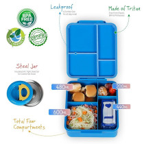 Eazy Kids Jumbo Bento Lunch Box w/t Insulated Jar - Blue For All ages, Unisex (EZ_JBBELB_ASBU)