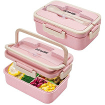 Eazy Kids Wheat Straw Leakproof Eco-Friendly Bento Lunch Box - Pink (1500ml) For All ages, Unisex (EZ_WFLBH_PI)