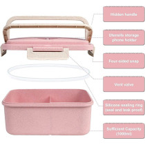 Eazy Kids Wheat Straw Leakproof Eco-Friendly Bento Lunch Box - Pink (1500ml) For All ages, Unisex (EZ_WFLBH_PI)