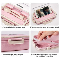 Eazy Kids Wheat Straw Leakproof Eco-Friendly Bento Lunch Box - Pink (1500ml) For All ages, Unisex (EZ_WFLBH_PI)