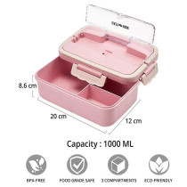 Eazy Kids Wheat Straw Leakproof Eco-Friendly Bento Lunch Box - Pink (1500ml) For All ages, Unisex (EZ_WFLBH_PI)