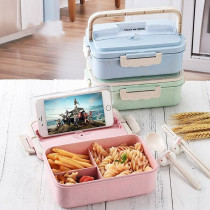 Eazy Kids Wheat Straw Leakproof Eco-Friendly Bento Lunch Box - Pink (1500ml) For All ages, Unisex (EZ_WFLBH_PI)