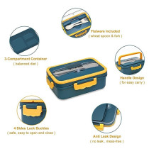 Eazy Kids Wheat Straw Leakproof Eco-Friendly Bento Lunch Box - Blue (1500ml) For All ages, Unisex (EZ_WFLBH_BU)