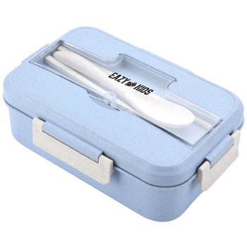 Eazy Kids Wheat Straw Leakproof Eco Bento Lunch Box - Blue (1000ml) For All ages, Unisex (EZ_WFLB_BU)