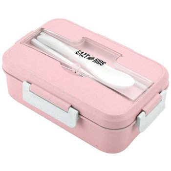 Eazy Kids Wheat Straw Leakproof Eco Bento Lunch Box - Pink (1000ml) For All ages, Unisex (EZ_WFLB_PI)