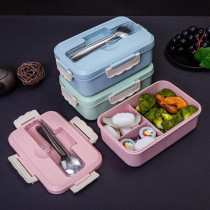 Eazy Kids Wheat Straw Leakproof Eco Bento Lunch Box - Pink (1000ml) For All ages, Unisex (EZ_WFLB_PI)