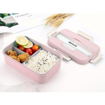 Eazy Kids Wheat Straw Leakproof Eco Bento Lunch Box - Pink (1000ml) For All ages, Unisex (EZ_WFLB_PI)