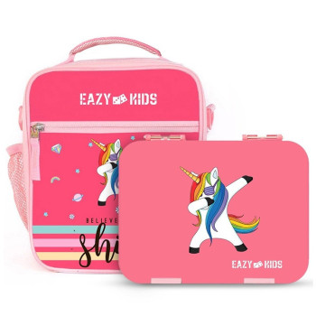 Eazy Kids Bento Boxes wt Insulated Lunch Bag Combo- Unicorn Pink For All ages, Unisex (EZ_CBLB01_PI)