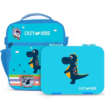 Eazy Kids Bento Boxes wt Insulated Lunch Bag Combo- Dino Blue For All ages, Unisex (EZ_CBLB03_BU)