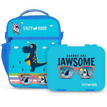 Eazy Kids Bento Boxes wt Insulated Lunch Bag Combo- Jawsome Shark Blue For All ages, Unisex (EZ_CBLB04_BU)