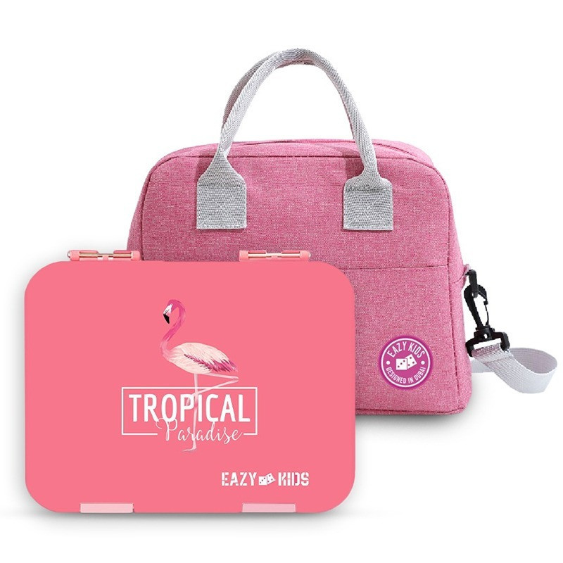 Eazy Kids Bento Boxes wt Insulated Lunch Bag Combo- Tropical Pink For All ages, Unisex (EZ_CBLB03_PI)
