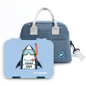 Eazy Kids Bento Boxes wt Insulated Lunch Bag Combo- Super Shark Blue For All ages, Unisex (EZ_CBLB06_BU)