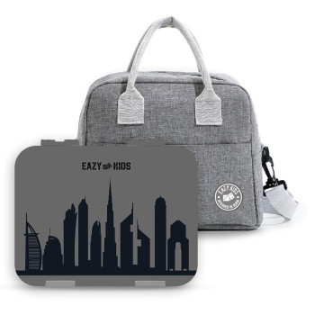 Eazy Kids Bento Boxes wt Insulated Lunch Bag Combo- Love Dubai Grey For All ages, Unisex (EZ_CBLB02_GY)