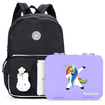 Eazy Kids Vogue School Bag wt Bento Lunch Box - Black For All ages, Unisex (CM_EZBGLB_48BKPU)