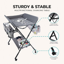 Teknum 4-in-1 Diaper Changing Table Organizer - Grey For 0-12Months, Unisex (TK_BCTA_DGY)