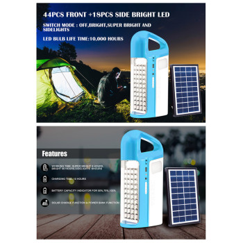 Sonashi 3Sides With Solar Panel Rechargeable Led Lantern Blue (SEL-697SP)