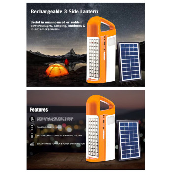 Sonashi 3 Sides With Solar Panel Rechargeable Led Lantern Orange (SEL-697SP)