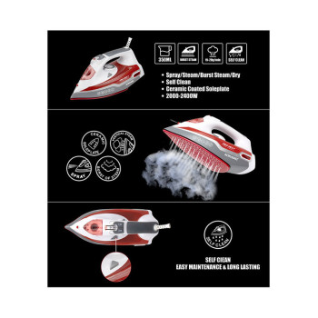 Sonashi Steam Iron With Ceramic Soleplate - 2200W Red-White (SI-5067N)