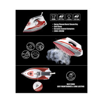 Sonashi Steam Iron With Ceramic Soleplate - 2200W Red-White (SI-5067N)
