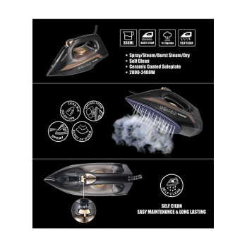 Sonashi Steam Iron With Ceramic Soleplate - 2200W Black-Gold (SI-5074N)